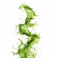 Green liquid is splashing upwards, creating an abstract shape photo
