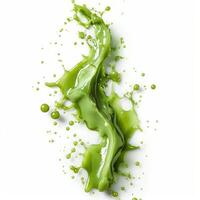 Green juice splashing on white background photo