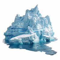 Large iceberg floating on blue water with white background photo