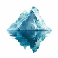 Iceberg floating in calm water with a perfect reflection isolated on white photo
