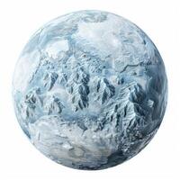 Frozen planet covered in snow and ice featuring majestic mountains photo