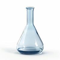 Laboratory glassware, empty erlenmeyer flask standing on white background photo
