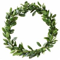 Circular green leaf garland forming a decorative wreath photo