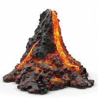 Volcano erupting molten lava on white background photo