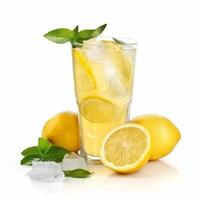 Refreshing lemonade with ice cubes, lemon slices, and fresh mint photo