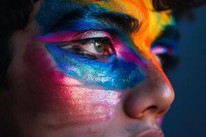 Young model showing creative colorful make up in a photoshoot photo