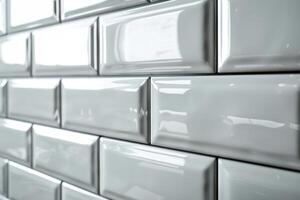 White rectangular glossy ceramic tiles creating modern wall photo