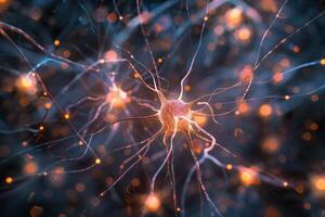 Neurons sending signals in the nervous system photo
