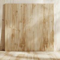 Sunlight creating shadows on empty wooden room with plank walls and floor photo