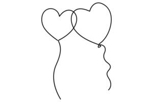 Heart shaped balloon design continuous one line illustration vector