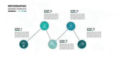 Infographic template design. Unique timeline concept with 5 circle infographic template design. Used for process diagram, presentations, workflow layout, banner, flow chart, info graph. vector