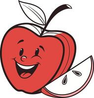 A cheerful red apple with a big smile and a slice beside it vector