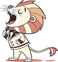A cartoon lion, dressed in a tuxedo and holding a microphone vector
