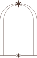 Aesthetic frame and shapes with stars. Minimal y2k outline graphic design with sparkles. Abstract arch border. Trendy geometric template png