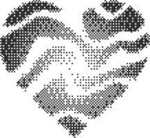 Bitmap abstract heart shape. Halftone gradient element. Y2k graphic abstract icon. Dither noisy grunge texture. Symbol of love png