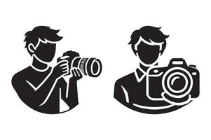 Black Silhouette of a Cameraman Holding a Camera Design vector