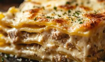 A large lasagna with cheese and meat photo