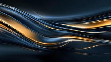 Abstract Flowing Lines in Deep Blue and Gold photo