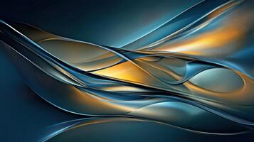 Abstract 3D design with flowing, textured gold and navy blue waves. photo