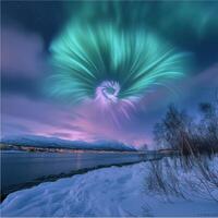Stunning Aurora Borealis over a Snowy Arctic Landscape photo