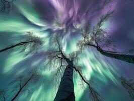 Majestic Aurora Borealis over a Winter Forest photo