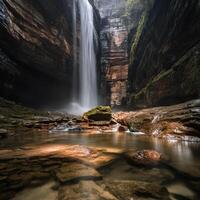 Majestic Waterfall Cascading Through a Rocky Gorge photo
