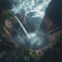 Majestic Waterfall Cascading Through a Canyon photo