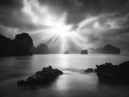 Serene Black and White Seascape with Dramatic Light photo
