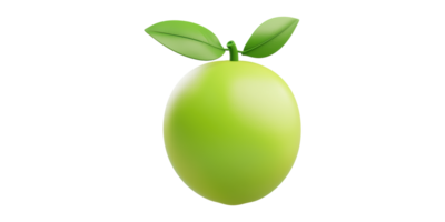 3D Illustration Of A Green Apple With Leaves Isolated On Transparent Background png