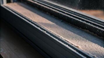 Macro shot of a dusty window sill with a shallow depth of field photo