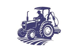 tractor with man driving it on the field vector