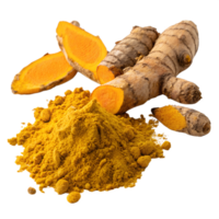 Turmeric powder and turmeric roots also known as curcuma isolated on the transparent background png