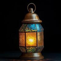 Illuminated Moroccan Lantern. A Festive Ramadan Decoration photo