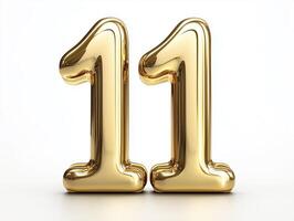 Golden Number Eleven. Inflatable Balloon Design, Festive and Elegant Number 11 Render photo