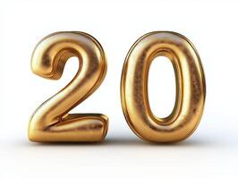 Golden Number Twenty. A Luxurious 3D Render of the Number 20 photo