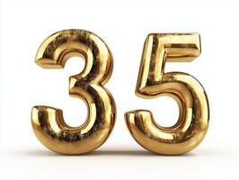 Gold Number Thirty-Five. A Luxurious 3D Render of a Shiny Metallic Number photo