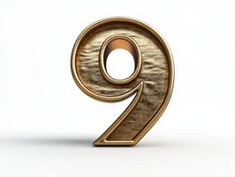 Golden Number Nine 3D Render. Luxury Metallic Digit Design Element for Branding and Decoration photo