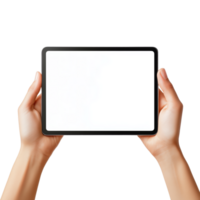 Hands Presenting a Tablet with a Blank Screen for Display png
