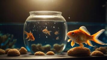 A goldfish swimming in a bowl with pebbles, creating a serene aquatic scene. photo