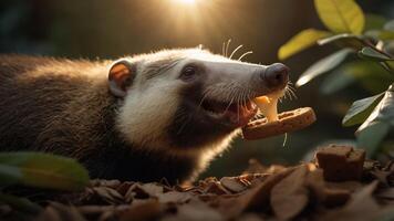 A close-up of a foraging animal enjoying a snack in a natural setting. photo