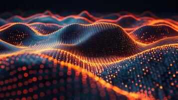 Abstract representation of flowing waves with glowing particles, creating a dynamic visual effect photo