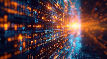 Abstract representation of digital data flowing through a futuristic environment with vibrant colors photo