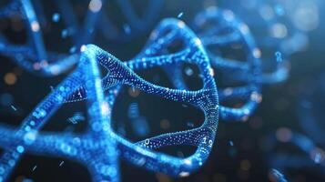 Close-up view of a digital DNA helix structure representing genetic information and technology photo