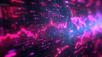 Abstract digital data visualization with vibrant pink and blue colors, depicting global statistics photo