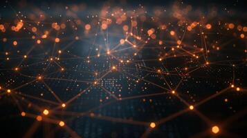 Abstract digital network with glowing orange nodes and connections on a dark background photo