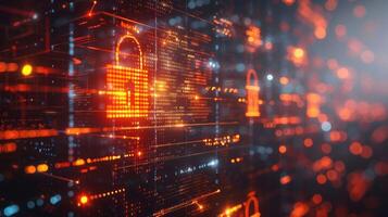 Abstract digital background featuring glowing padlocks, representing cybersecurity and data protection photo