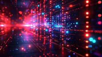 Abstract digital background with vibrant lights and patterns depicting data flow in technology photo