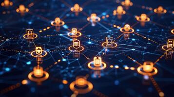 Abstract network visualization with glowing nodes and connections representing data flow photo