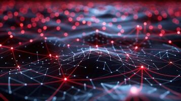 Abstract representation of interconnected data points and networks on a dark background photo