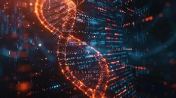 Abstract representation of DNA structure intertwined with digital data in a futuristic environment photo